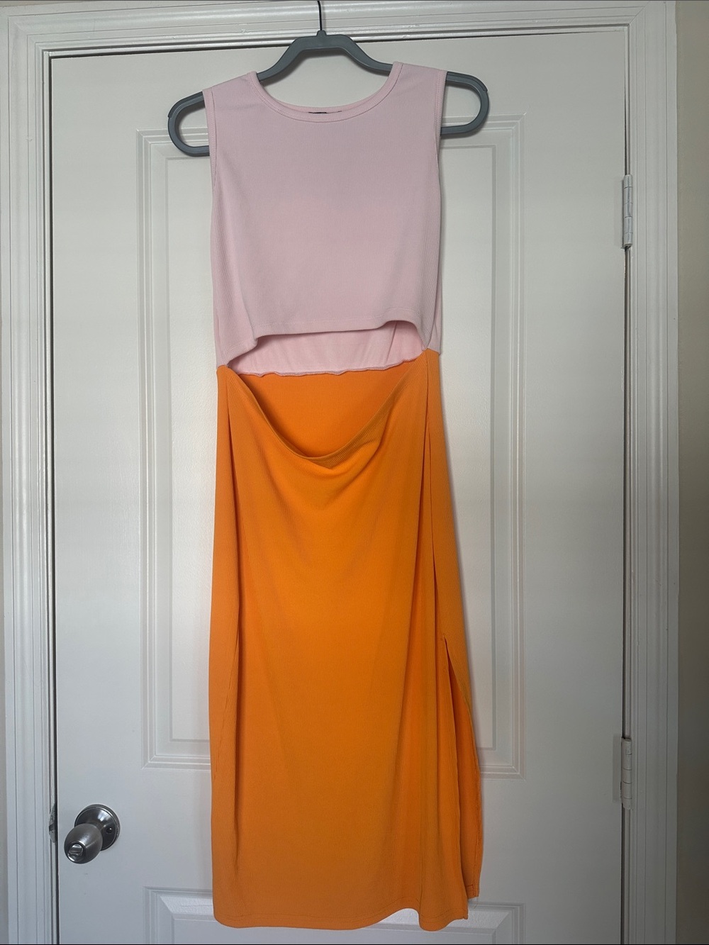Colorblock Pink and Orange Sleeveless Cutout Dress